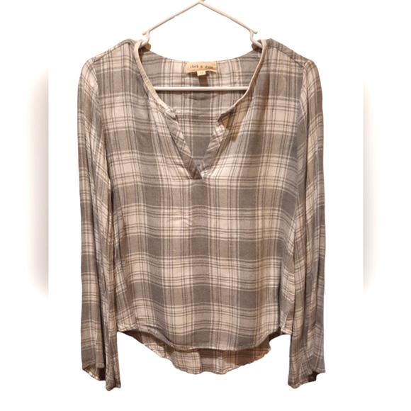 Cloth & Stone For Anthropology Gray Plaid Flannel Long Sleeve Blouse size XS - Picture 1 of 11